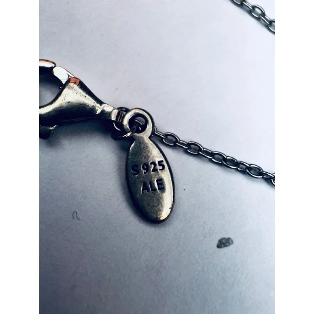 Pandora 18” Sterling Silver Necklace w Princess Cut Pendant 925 ALE Estate - Picture 8 of 10